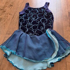 Jerry's two tones blue competition show dress Adult M turquoise chiffon skirt